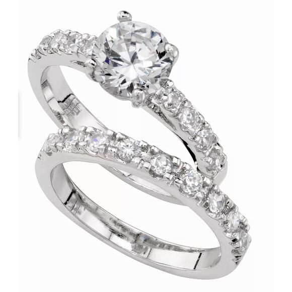 Charter Club Silver-Plated Cubic Zirconia Bridal Ring Set • Size 8 • NIB - Picture 1 of 5